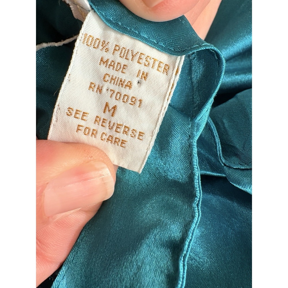 VTG 90s Victoria's Secret Emerald Satin Slip Midi Dress Sz M Fairy Asymmetrical - Picture 2 of 7